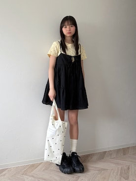 「Onitsuka Tiger（オニツカタイガー）のDENTIGRE LS / デンティグレ エルエス（スニーカー、ブラック系）」を使った、uranさん（キッズ・150cm）の春コーディネート