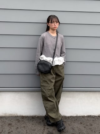 「tiptop(ティップトップ)の裾布帛ペプラム長袖カーディガン(カーディガン/ボレロ)」を使った、uranさん(キッズ・150cm)の秋コーディネート