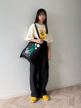「LOWRYS FARM（ローリーズファーム）の【接触冷感・クイックドライ】機能フォトＴ　734445（Tシャツ/カットソー、ベージュ系）」を使った、uranさん（キッズ・150cm）の夏コーディネート