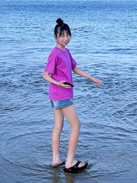「X-girl（エックスガール）のFACE S/S TEE（Tシャツ/カットソー）」を使った、uranさん（キッズ・144cm・10代）の夏コーディネート