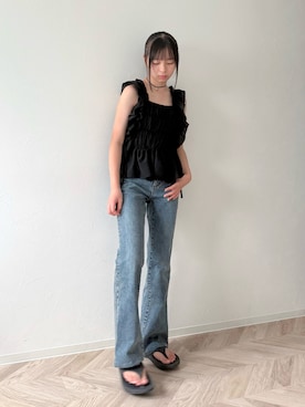 「アイテム（チョーカー、ブラック系）」を使った、uranさん（キッズ・150cm）の夏コーディネート
