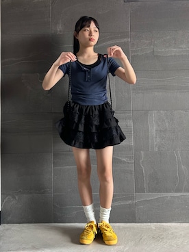 「kutir（クティール）のNYLON DRAW CORD NAPSACK/ナイロンドローコードナップサック（バックパック/リュック）」を使った、uranさん（キッズ・144cm）の夏コーディネート