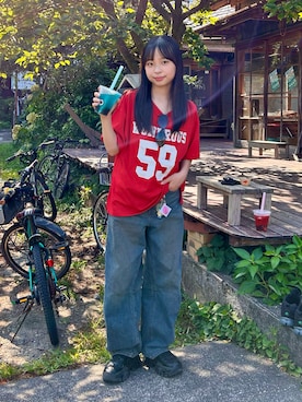 「CIAOPANIC TYPY（チャオパニックティピー）の【カルラク】ダッドスニーカー（スニーカー）」を使った、uranさん（キッズ・144cm）の夏コーディネート