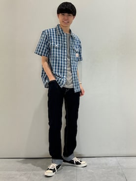 「Levi's（リーバイス）のワーカーシャツ（シャツ/ブラウス、ブルー系）」を使った、chiiiba0410さん（メンズ）の夏コーディネート