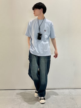 「Right-on（ライトオン）のポケットＴシャツ（Tシャツ/カットソー、ブルー系）」を使った、chiiiba0410さん（メンズ）の春コーディネート