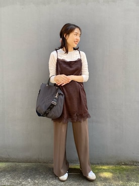 「russet（ラシット）のスリム2WAYトートバッグ <コーデュラナイロン>(CE-1404)（トートバッグ、グレー系）」を使った、russetさんの秋コーディネート