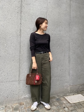 「russet（ラシット）のカラビナ付き レザーミニポーチ型チャーム（チャーム、レッド系）」を使った、russetさんの秋コーディネート