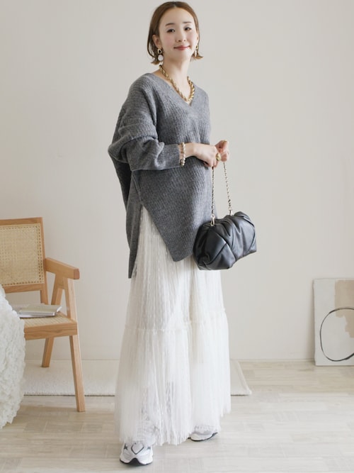 片畦Vネックニットトップス（ニット/セーター）｜andme（アンドミー