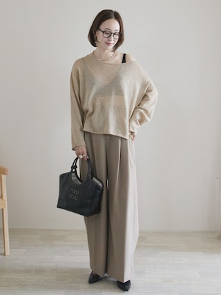 「IENA（イエナ）のウォッシャブル スパークルコットンプルオーバー（ニット/セーター）」を使った、陽さん（レディース・156cm）の春コーディネート