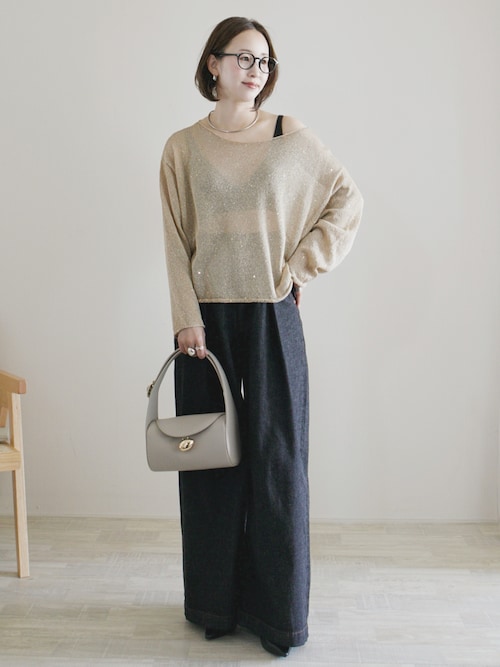 「IENA（イエナ）のウォッシャブル スパークルコットンプルオーバー（ニット/セーター）」を使った、陽さん（レディース・156cm）の春コーディネート