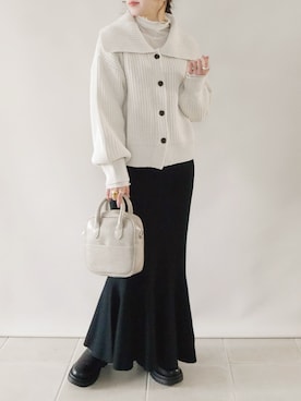 「GRL（グレイル）のニットマーメイドスカート（スカート）」を使った、陽さん（レディース・156cm）の冬コーディネート