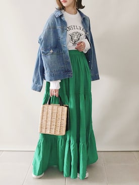 「はじめましてコーデ」｜「アイテム（デニムジャケット）」を使った、陽さん（レディース・156cm）の春コーディネート
