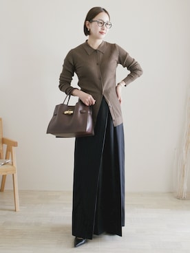 「アイテム（メガネ）」を使った、陽さん（レディース・156cm）の冬コーディネート