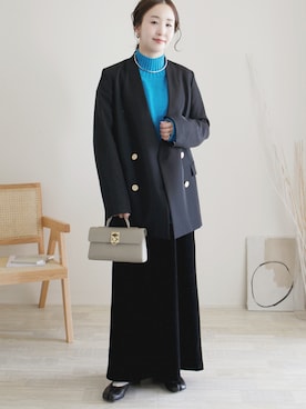 「最近のいい感じコーデ」｜「アイテム（ノーカラージャケット）」を使った、陽さん（レディース・156cm）の冬コーディネート