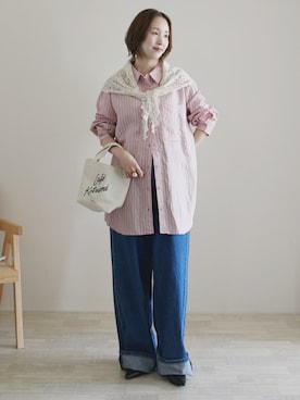 「Maison Kitsune（メゾンキツネ）のアイテム」を使った、陽さん（レディース・156cm）の春コーディネート