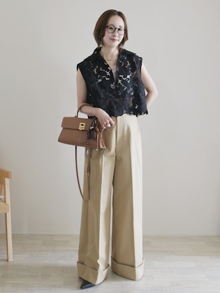 「journal standard L'essage(ジャーナルスタンダードレサージュ)の《追加》ケミカルコードレースノースリーブブラウス(シャツ/ブラウス)」を使った、陽さん(レディース・156cm)の春コーディネート