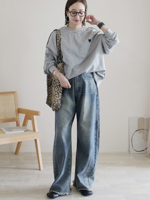 日本製]ハート刺繍配色ステッチスウェット（スウェット）｜Lajour