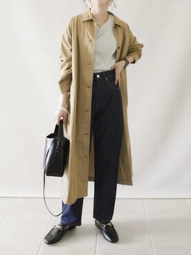 「AMERICAN HOLIC」｜「アイテム（ステンカラーコート）」を使った、陽さん（レディース・156cm）の秋コーディネート