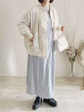 「シャツワンピ」｜「アイテム（MA-1）」を使った、陽さん（レディース・156cm）の冬コーディネート