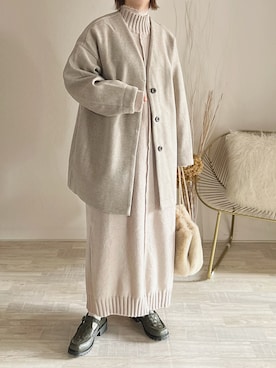 「ANGIE（アンジー）のアイテム（ノーカラーコート）」を使った、陽さん（レディース・156cm）の秋コーディネート