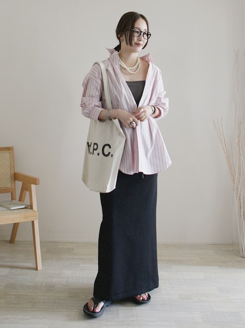 A.P.C. (アーペーセー) TOTE LAURE BLACK LOGO DENIM NATURAL