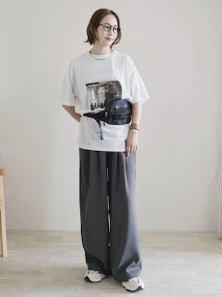 「select MOCA by son(セレクトモカバイソン)のアソートプリントオーバーサイズTシャツ(Tシャツ/カットソー)」を使った、陽さん(レディース・156cm)の秋コーディネート