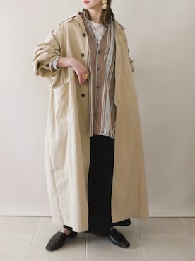 「KBF（ケイビーエフ）のアイテム（ステンカラーコート）」を使った、陽さん（レディース・156cm）の春コーディネート