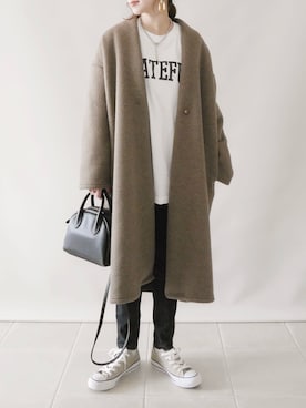 「converse」｜「アイテム（ノーカラーコート）」を使った、陽さん（レディース・156cm）の秋コーディネート