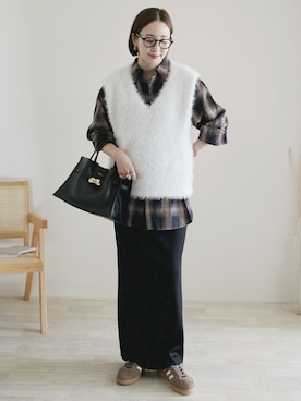 「AMERICAN HOLIC（アメリカンホリック）のイージーケアチェックシャツ【360°着こなしシャツ】（シャツ/ブラウス）」を使った、陽さん（レディース・156cm）の秋コーディネート