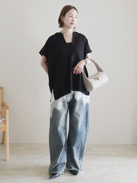 「アイテム（チョーカー）」を使った、陽さん（レディース・156cm）の春コーディネート