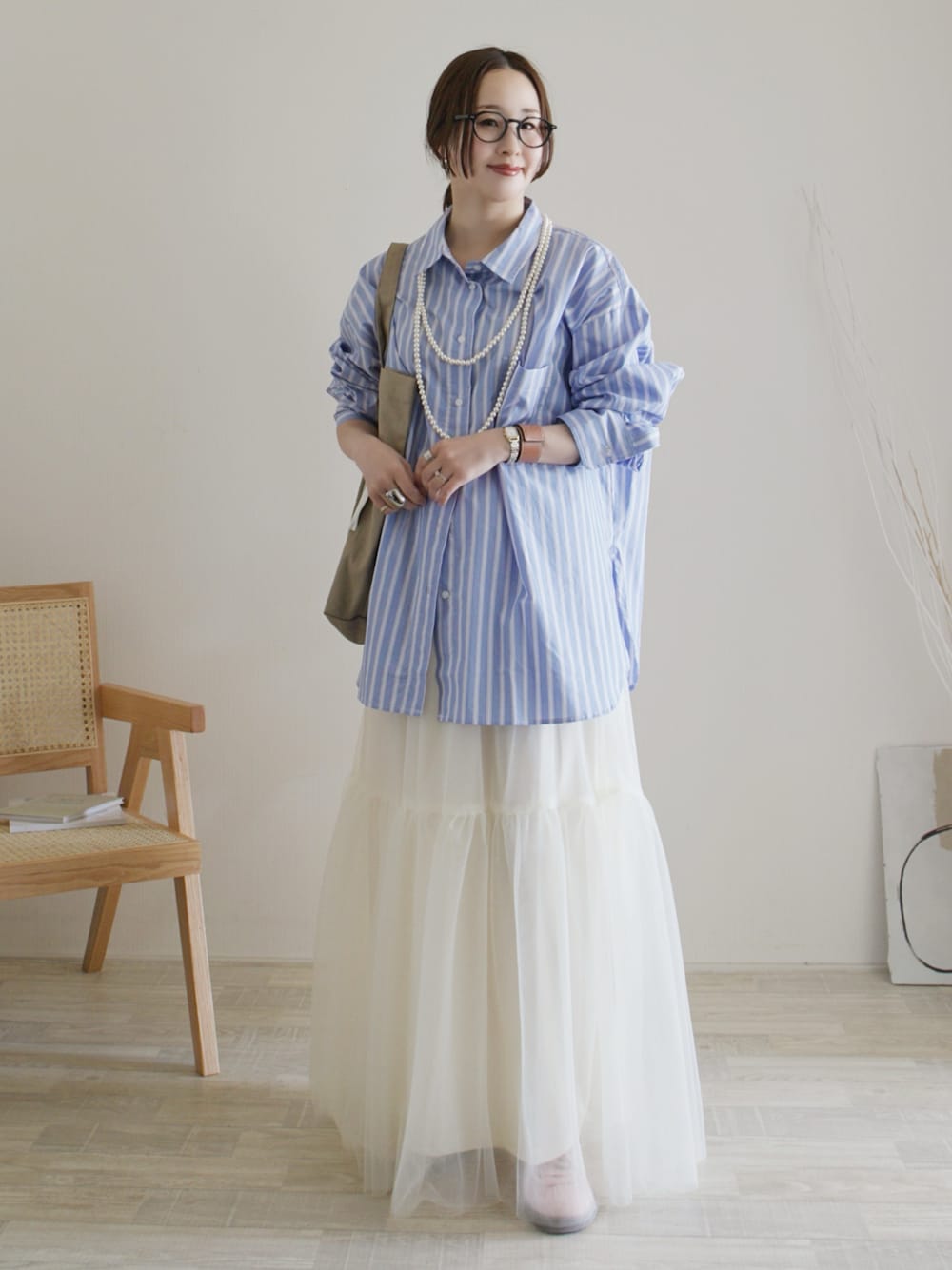 エルフモールうさとの服ストール ベージュと青のストライプ（スカートも可能） うさとの服ストール ベージュと青のストライプ（スカートも可能