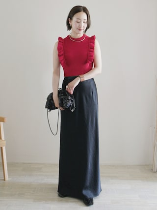 「CLANE(クラネ)のCLANE/クラネ FRILL SLEEVE KNIT TOPS 10106-2173(ニット/セーター)」を使った、陽さん(レディース・156cm)の春コーディネート