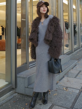 「アイテム（ダッフルコート）」を使った、前田希美さん（レディース・159cm）の秋コーディネート