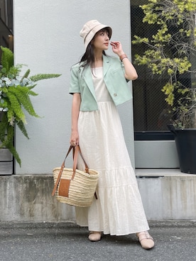 「AMAIL（アマイル）のアイテム（帽子）」を使った、前田希美さん（レディース・158cm）の夏コーディネート