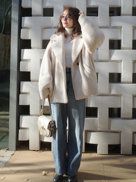 「アイテム（チェスターコート）」を使った、前田希美さん（レディース・159cm・30代）の冬コーディネート