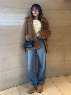 「アイテム（メガネ）」を使った、前田希美さん（レディース・159cm）の冬コーディネート