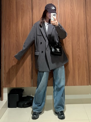 「ELENDEEK（エレンディーク）のボンディングオーバージャケット（テーラードジャケット）」を使った、前田希美さん（レディース・159cm）の春コーディネート