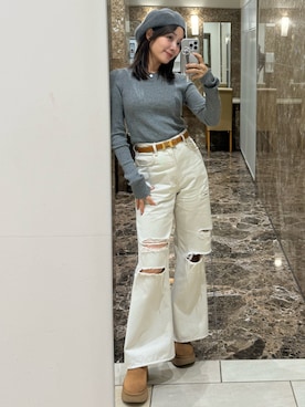 「アイテム（ハンチング/ベレー帽）」を使った、前田希美さん（レディース・158cm）の秋コーディネート