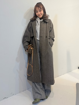 「アイテム（チェスターコート）」を使った、前田希美さん（レディース・159cm）の冬コーディネート