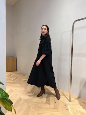 「STYLEMIXER（スタイルミキサー）のアイテム（シャツワンピース）」を使った、Nonoさん（レディース・168cm）の冬コーディネート