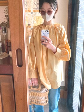 「green label relaxing（グリーンレーベルリラクシング）のアイテム（かごバッグ）」を使った、emmaさん（レディース・162cm）の春コーディネート