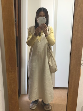 「ごきげんウィーク」｜「アイテム（ジャンパースカート）」を使った、makkoさん（レディース・149cm）の春コーディネート