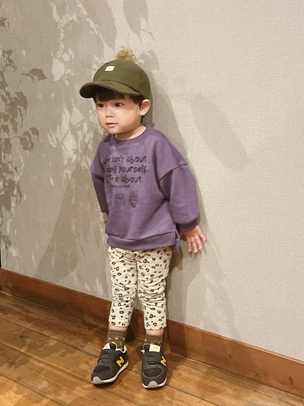 「wearhalloween2021、秋服、ラクチンコーデ、スニーカー、カジュアル、古着MIX」｜「しまむらのアイテム（帽子、グリーン系）」を使った、yumi.さん（キッズ・90cm）の秋コーディネートの1枚目の写真