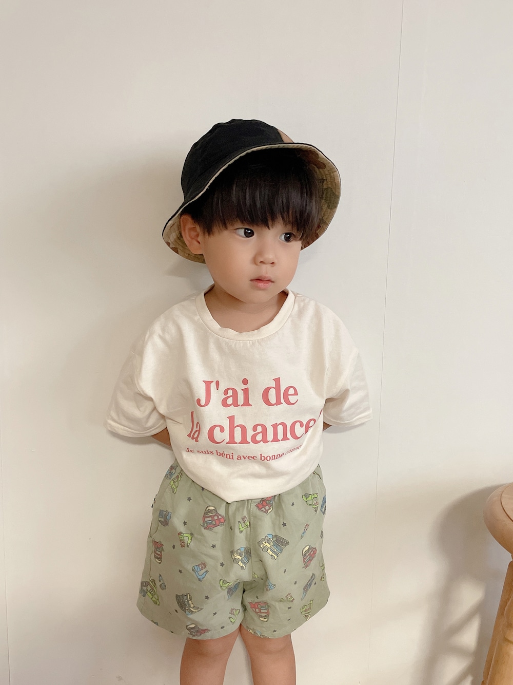 「BREEZE」｜「BREEZEのWEB限定 総柄ハーフパンツ（その他パンツ、グリーン系）」を使った、yumi.さん（キッズ・90cm）の夏コーディネートの1枚目の写真