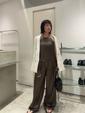 「SHENERY（シーナリー）の2WAYギャザーバッグ（ショルダーバッグ、ブラック系）」を使った、TOKUMURA_161cmさん（レディース・161cm）の夏コーディネート