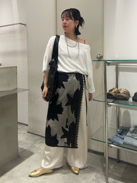 「SHENERY（シーナリー）のスラブコットンBIGTee（Tシャツ/カットソー、ホワイト系）」を使った、TOKUMURA_161cmさん（レディース・161cm）の夏コーディネート