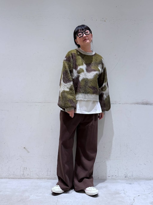 【美品✨】BRIEFING ニット セーター 長袖 カモフラ 洗える 黒×グレー セール】起毛 カモフラ柄オーバーサイズクルーニットセーター（ニット