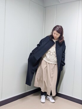 「PUAL CE CIN（ピュアルセシン）のアイテム（ノーカラーコート）」を使った、masumoさん（レディース・155cm）の冬コーディネート