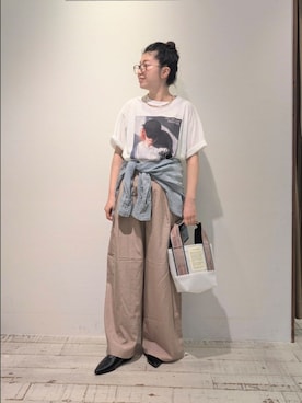 「PUAL CE CIN（ピュアルセシン）の【2点セット】レースヘムキャミソール+スラックスパンツセット（その他パンツ、ベージュ系）」を使った、masumoさん（レディース・155cm）の夏コーディネート