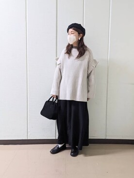 「ゆるニット」｜「アイテム（ハンチング/ベレー帽）」を使った、masumoさん（レディース・155cm）の秋コーディネート
